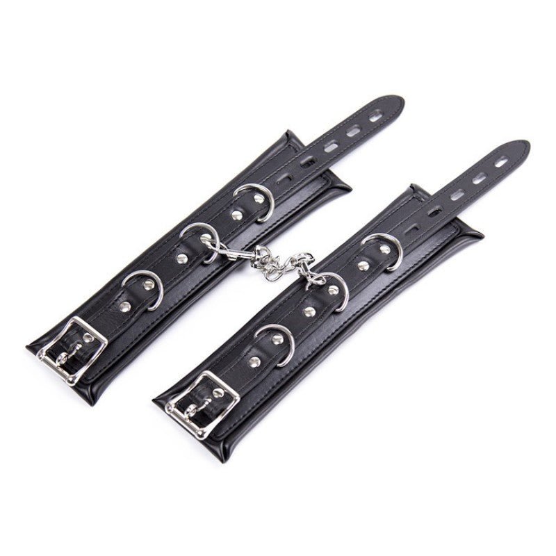 Sponge Leather Ankle Cuffs - Black & Silver Hardware - divasdenau