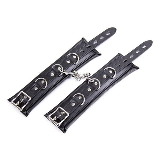 Sponge Leather Ankle Cuffs - Black & Silver Hardware - divasdenau