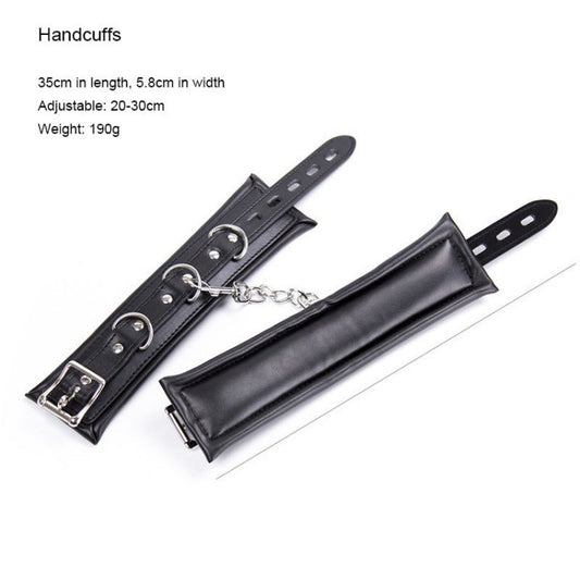 Sponge Leather Hand Cuffs - Black & Silver Hardware - divasdenau