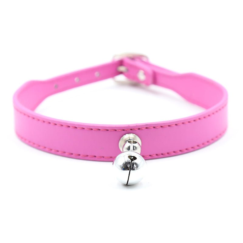 PU Leather Collar with Bell - Black/Pink - divasdenau