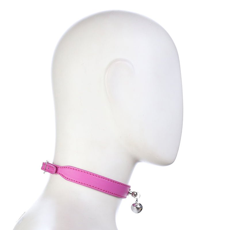 PU Leather Collar with Bell - Black/Pink - divasdenau