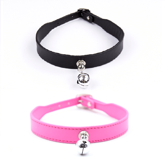 PU Leather Collar with Bell - Black/Pink - divasdenau