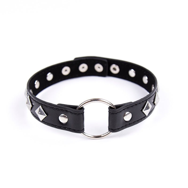 Ring Connect PU Leather Collar - Black - divasdenau
