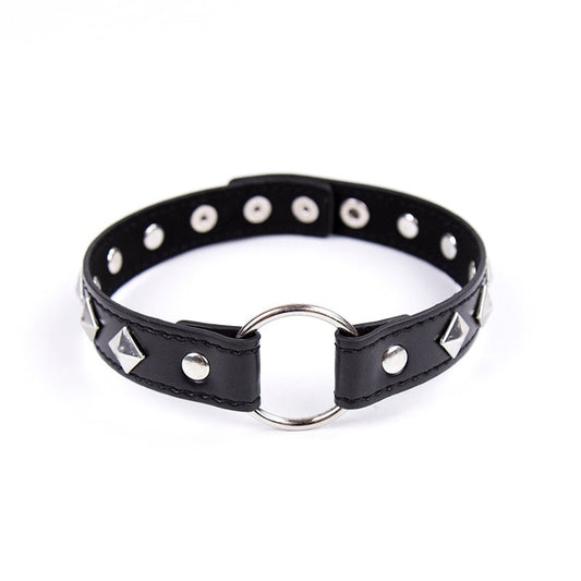 Ring Connect PU Leather Collar - Black - divasdenau