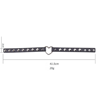Heart Ring Connect PU Leather Collar - Black - divasdenau