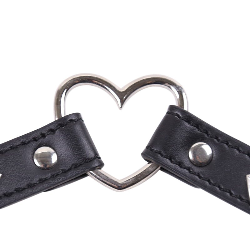 Heart Ring Connect PU Leather Collar - Black - divasdenau