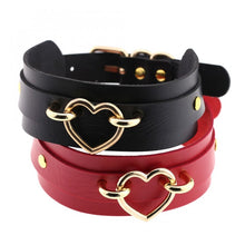Load image into Gallery viewer, Double Layer PU Collar with Heart Ring Black/Red