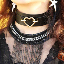 Load image into Gallery viewer, Double Layer PU Collar with Heart Ring Black/Red