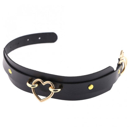 Double Layer PU Collar with Heart Ring Black/Red - divasdenau