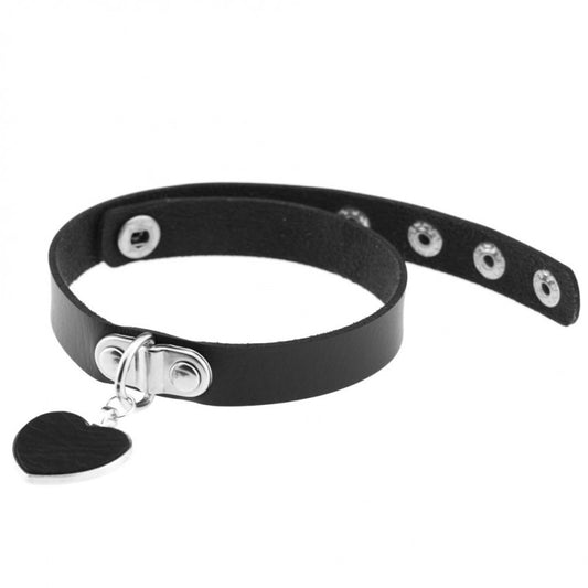 PU Collar with Heart Pendant - Black - divasdenau