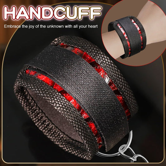 Diamond Pattern Thigh Sling with Handcuffs- Black/Red - divasdenau