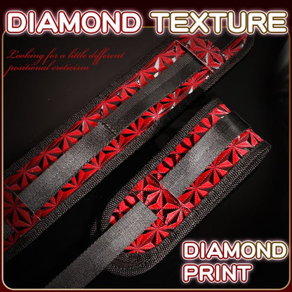 Diamond Pattern Thigh Sling with Handcuffs- Black/Red - divasdenau