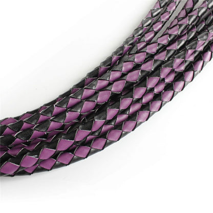 Braid Leather Flogger - Black / Red / Purple