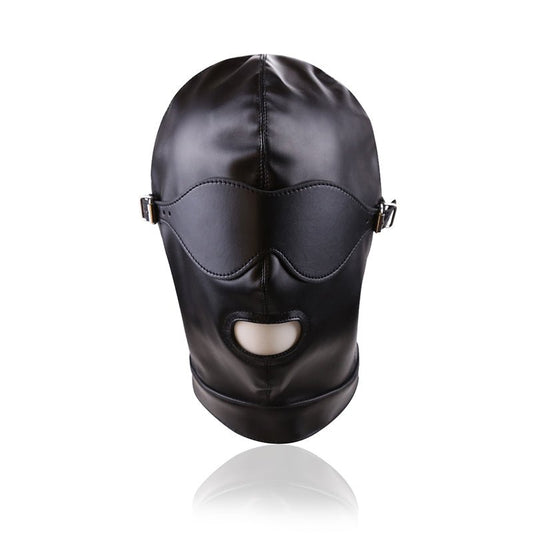 Mouth Open Bondage PU Hood with Blindfold - divasdenau