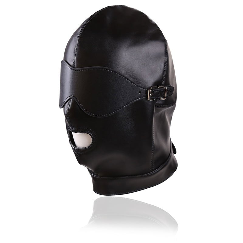 Mouth Open Bondage PU Hood with Blindfold - divasdenau