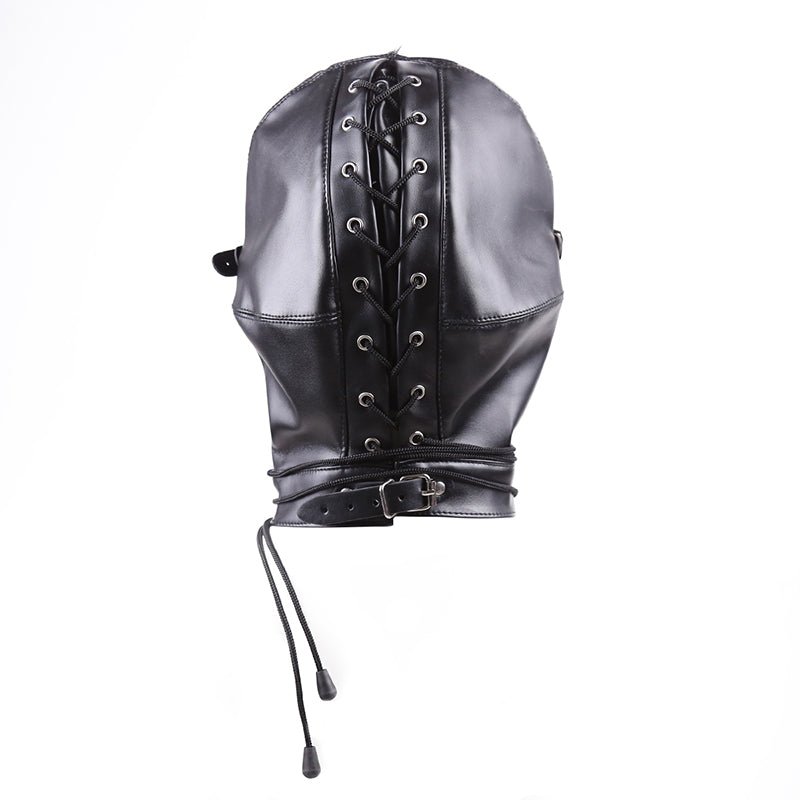 Mouth Open Bondage PU Hood with Blindfold - divasdenau