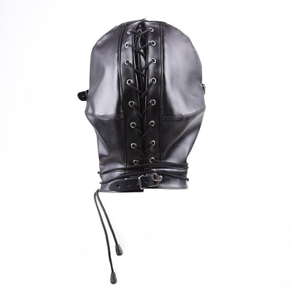 Mouth Open Bondage PU Hood with Blindfold - divasdenau