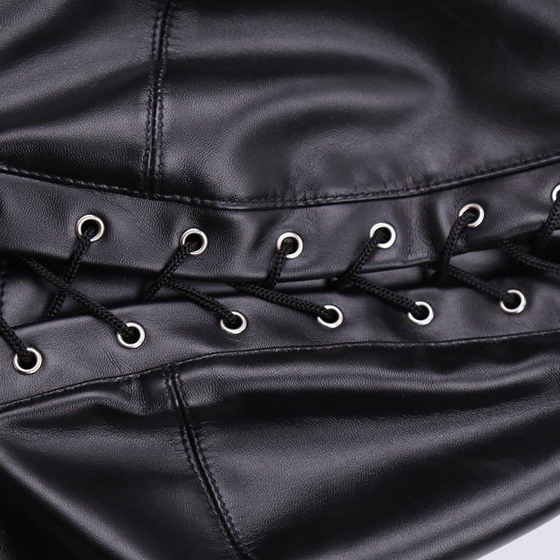 Mouth Open Bondage PU Hood with Blindfold - divasdenau
