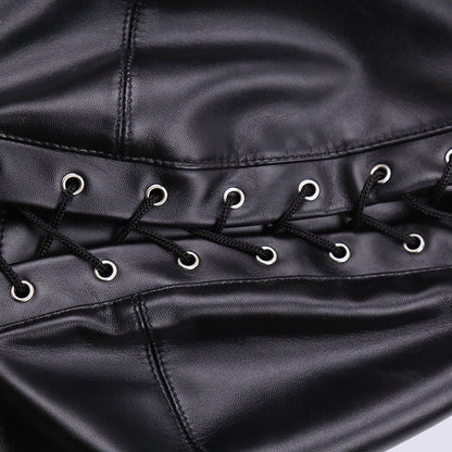 Mouth Open Bondage PU Hood with Blindfold - divasdenau