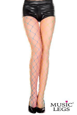 Music Legs - Big Diamond Net Rainbow Tights - divasdenau