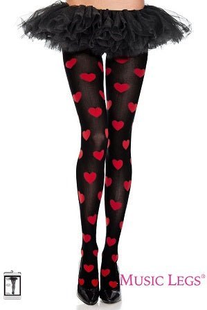 Music Legs - Heart Print Spandex Opaque Pantyhose - divasdenau