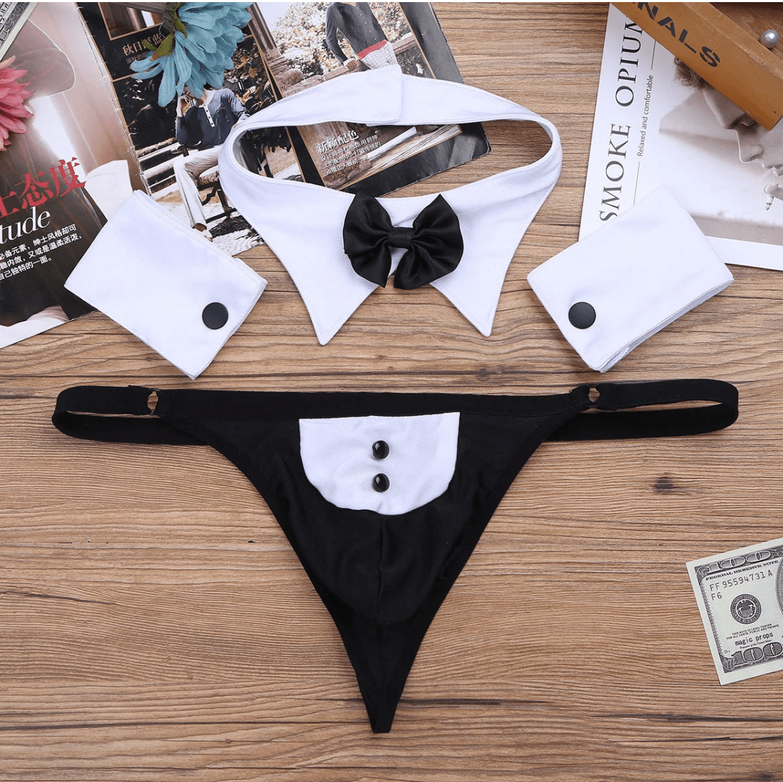 Men’s 4pc Tuxedo Collar/Cuffs & G-String - divasdenau