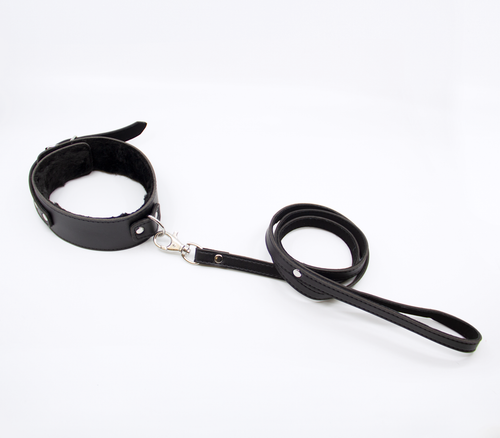 Berlin Baby - Faux Leather Collar & Lead with Fur Lining - Black