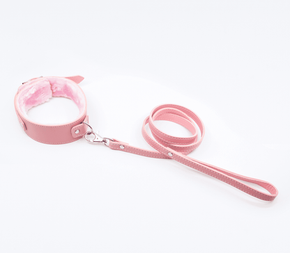 Berlin Baby - Faux Leather Collar & Lead with Fur Lining - Pink - divasdenau
