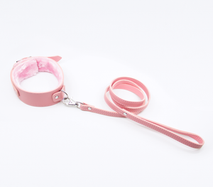 Love in Leather - Faux Leather Collar & Lead with Fur Lining - Pink