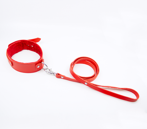 Berlin Baby - Faux Leather Collar & Lead with Fur Lining - Red