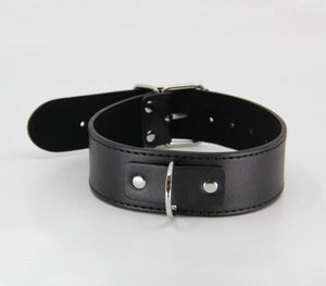 Unlined Faux Leather Collar & Lead - Black
