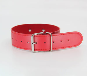 Unlined Faux Leather Collar & Lead - Red