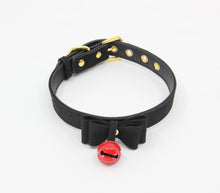 Load image into Gallery viewer, Berlin Baby - Faux Suede-Leather Collar with Cat Bell &amp; Bow - Black/Red