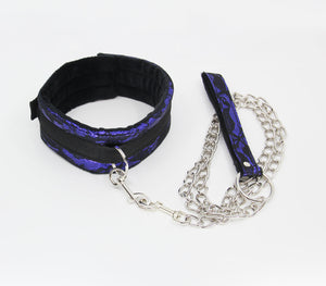 Satin Collar & Lead With Lace Overlay - Purple