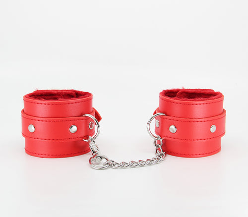 Berlin Baby - Faux Leather Cuffs with Fur Lining - Red