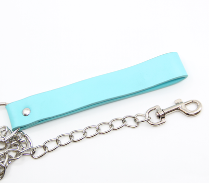 Chain Lead with Faux Leather Handle - Turquoise