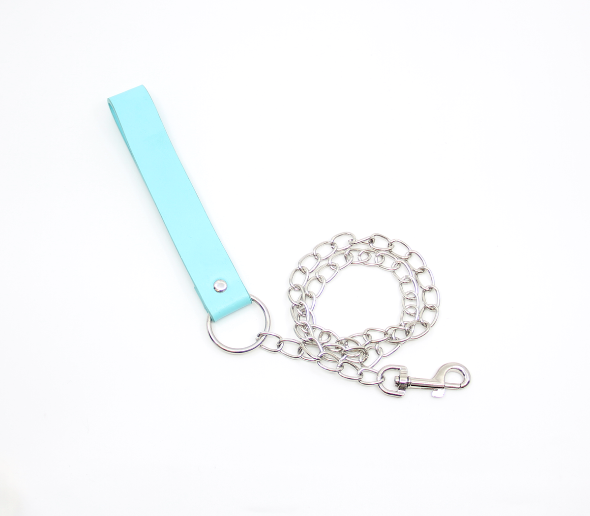 Chain Lead with Faux Leather Handle - Turquoise