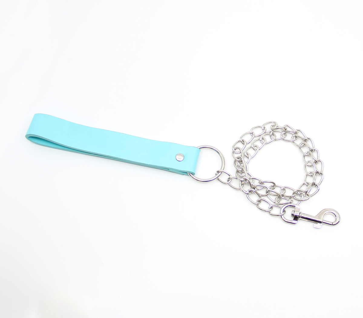Chain Lead with Faux Leather Handle - Turquoise