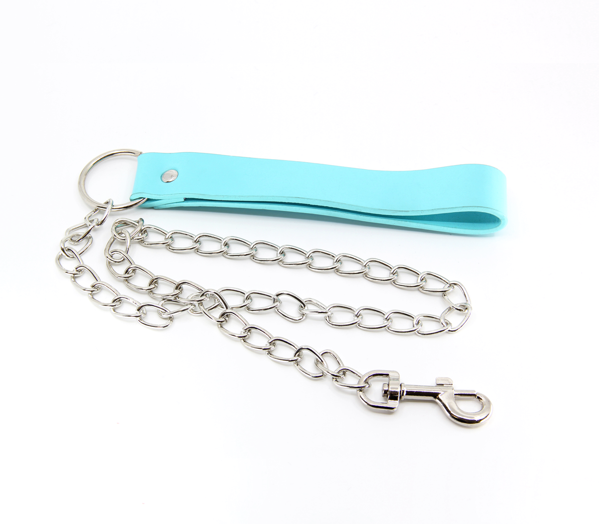 Chain Lead with Faux Leather Handle - Turquoise