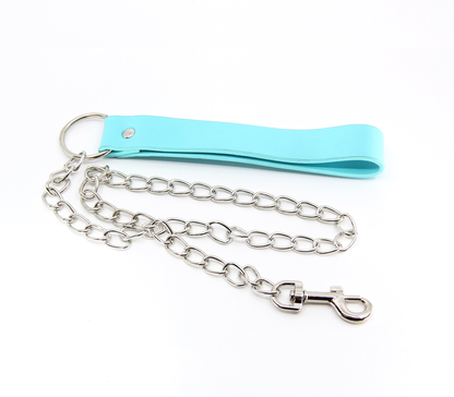 Chain Lead with Faux Leather Handle - Turquoise