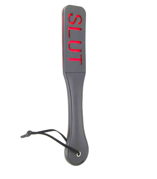 Berlin Baby - Faux Leather Slapper Paddle 'Slut' Imprint - Red & Black - divasdenau