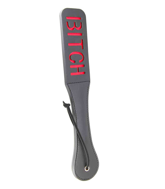 Berlin Baby - Faux Leather Slapper Paddle 'Bitch' Imprint - Red & Black - divasdenau
