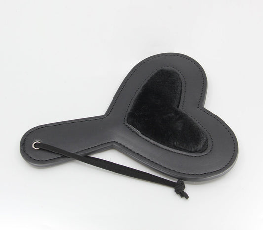 Berlin Baby - Vegan Leather Heart Paddle with Faux Fur Centre - Black - divasdenau