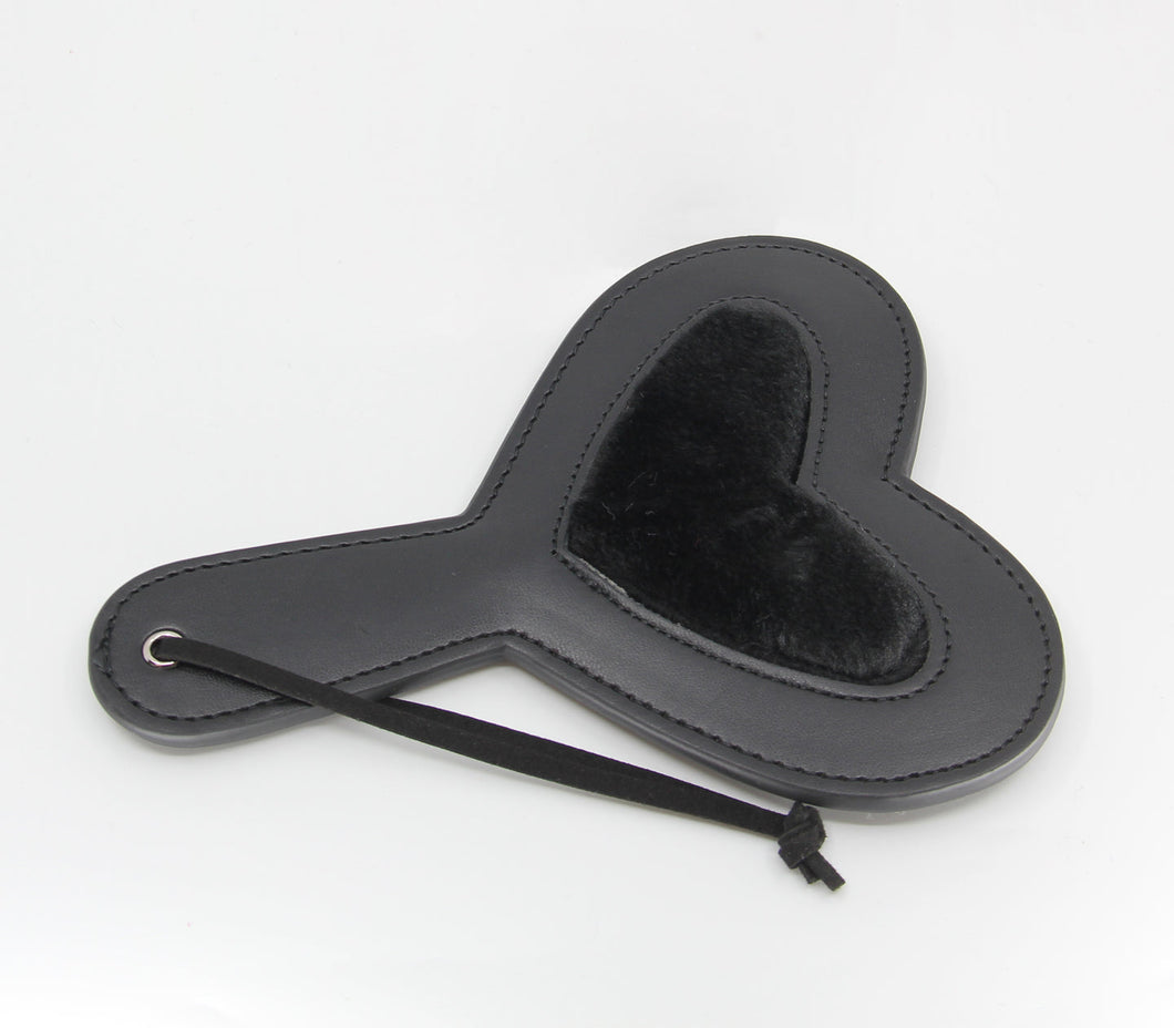 Vegan Leather Heart Paddle with Faux Fur Centre - Black