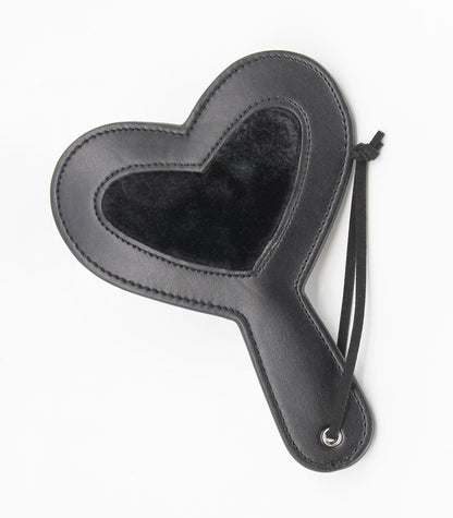 Berlin Baby - Vegan Leather Heart Paddle with Faux Fur Centre - Black - divasdenau