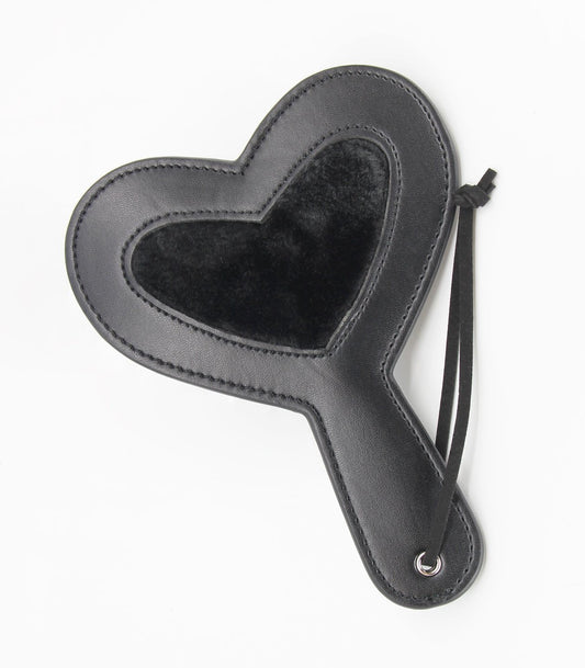 Berlin Baby - Vegan Leather Heart Paddle with Faux Fur Centre - Black - divasdenau