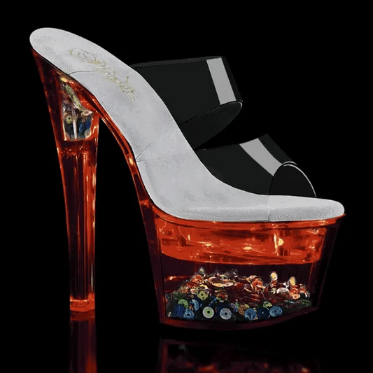 Pleaser - Flashdance Platform Sandal - Clear with Sequins - divasdenau