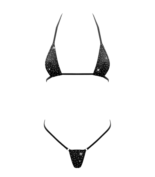 Rhinestone Micro Bikini - Black - divasdenau