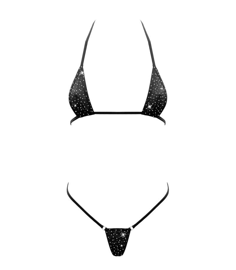 Rhinestone Micro Bikini - Black - divasdenau