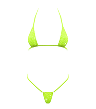 Load image into Gallery viewer, Love In Leather - Rhinestone Micro Bikini - Fluro Green